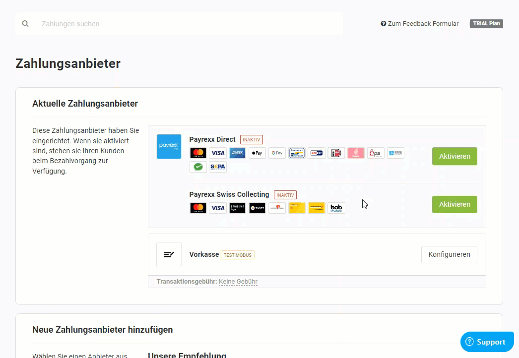 Aktivierung von Payrexx Direct