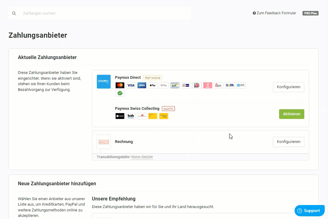 Aktivierung von Payrexx Swiss Collecting
