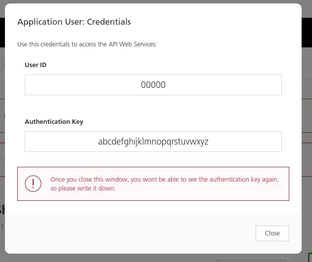 Anzeige der User-ID und den Authentication-Key.