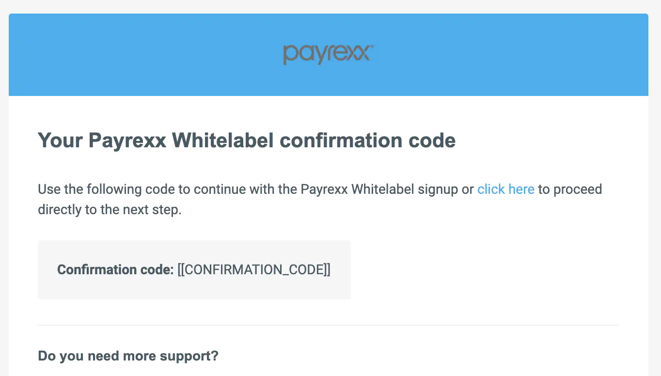Example: E-Mail for merchants concerning a confirmation code